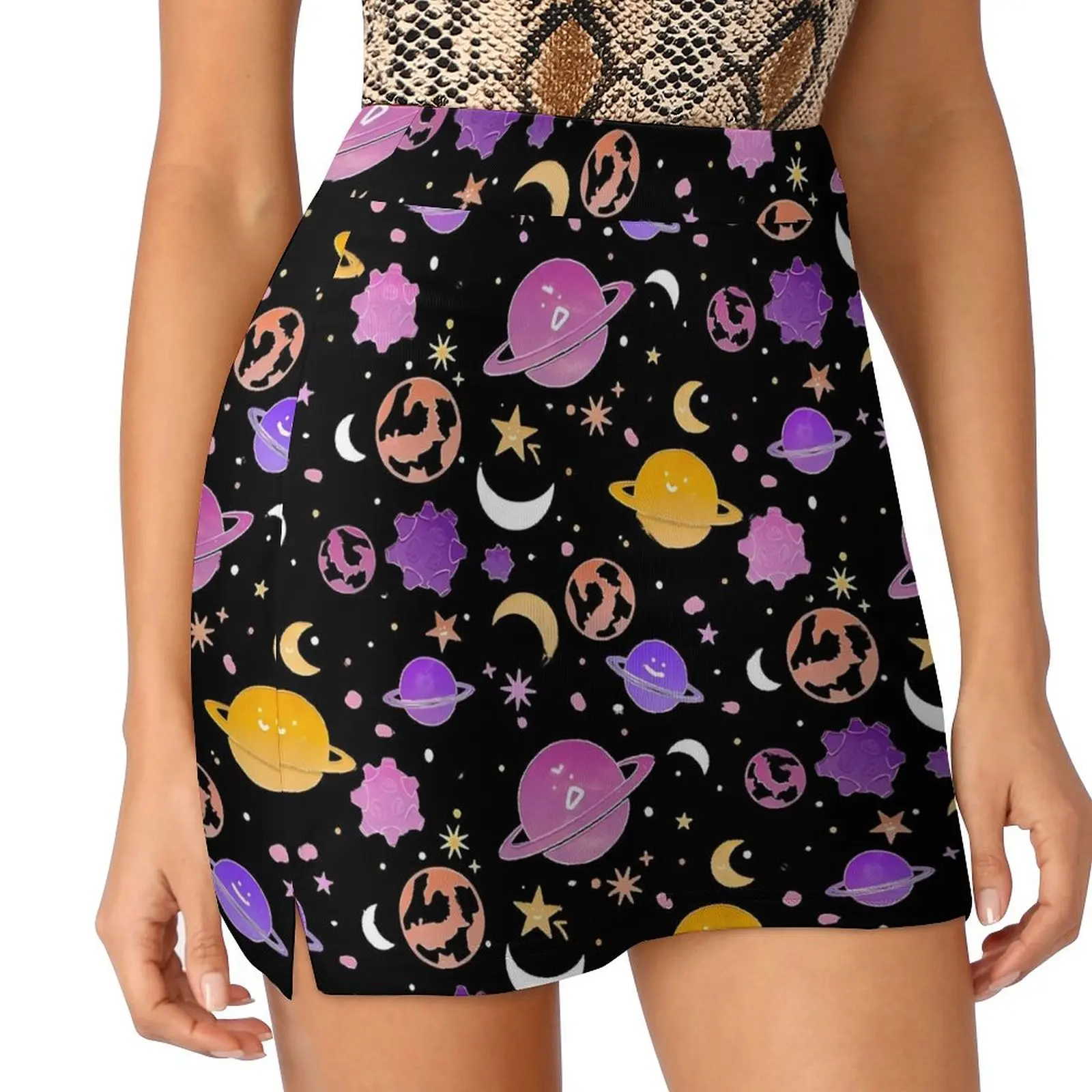 Space Print Skirt Spring Stars Moon Galaxy Streetwear Casual A-line Skirts Retro Mini Skirt Womens Oversized Short Bottoms