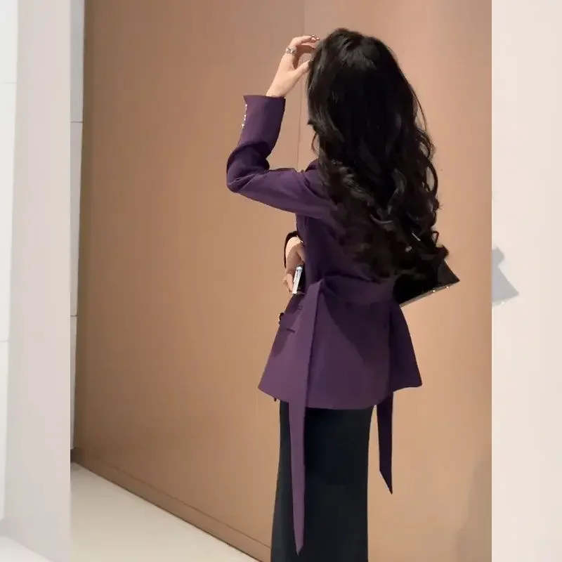 

High-end Blazer Design Women Clothing Trend Spring Autumn Jackets Purple Coats Loose Button Blazer Long Sleeve Tops Mujer New