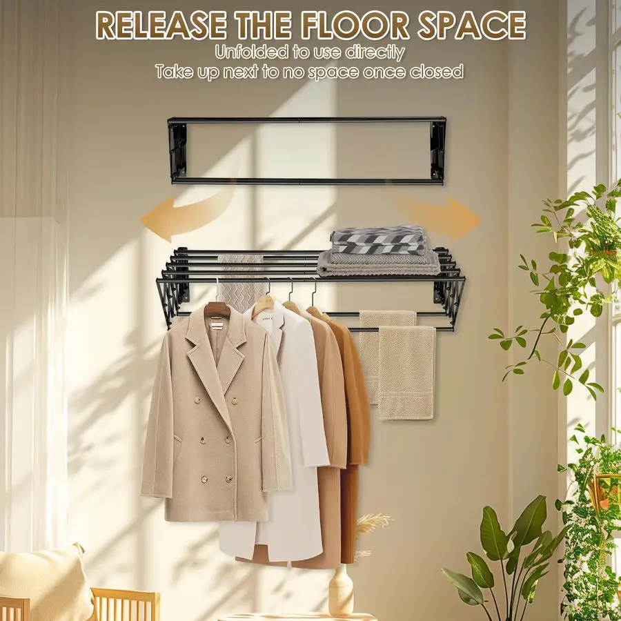 Wall Mounted Clothes Drying Rack, 130 lbs Large Capacity Rustproof Retractable Collapsible Drying Rack Easy Install with 7 Dryin