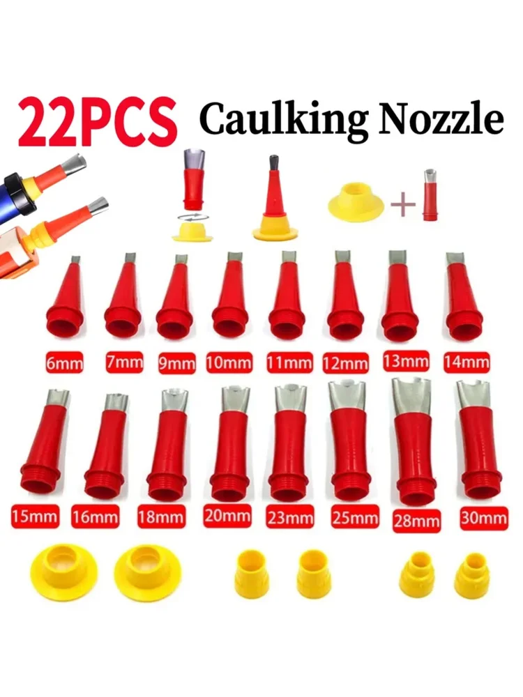 Applicateur de buse de calfeutrage en acier inoxydable, avec Kits de Base, outils de finition de mastic en Silicone, buse de Joint d'évier de salle de bains 22 pièces