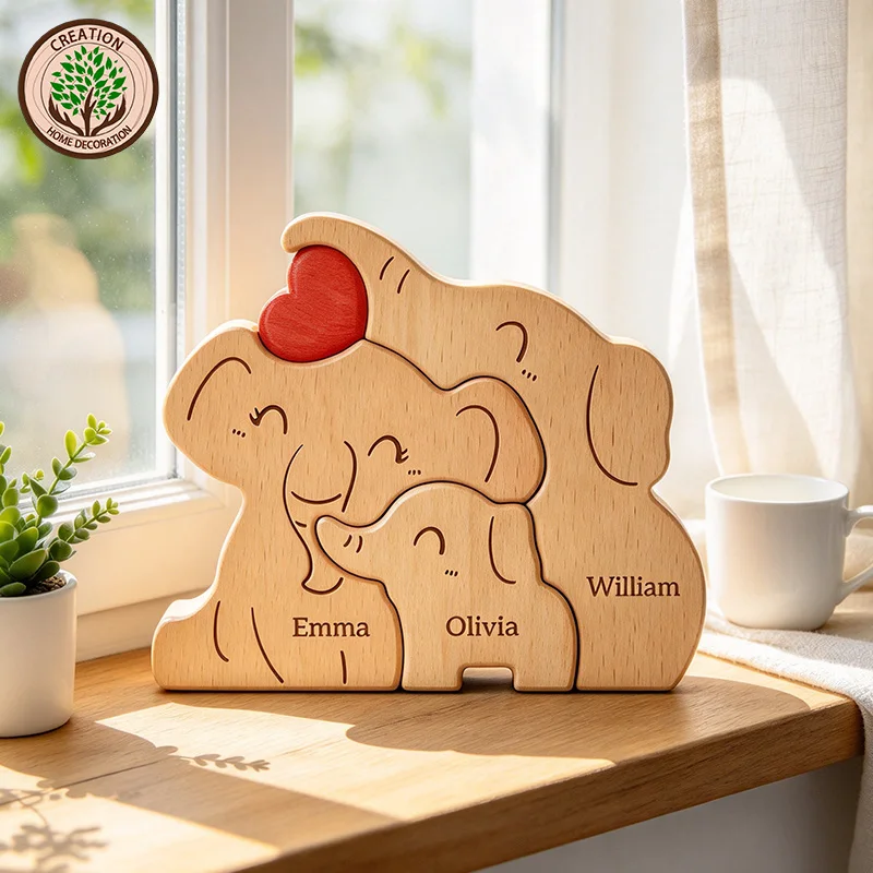 Wooden Family Puzzles Custom Name Art Animal Puzzles Elephant Ornaments Free Carving Gifts for Family Thanksgiving Day Gifts