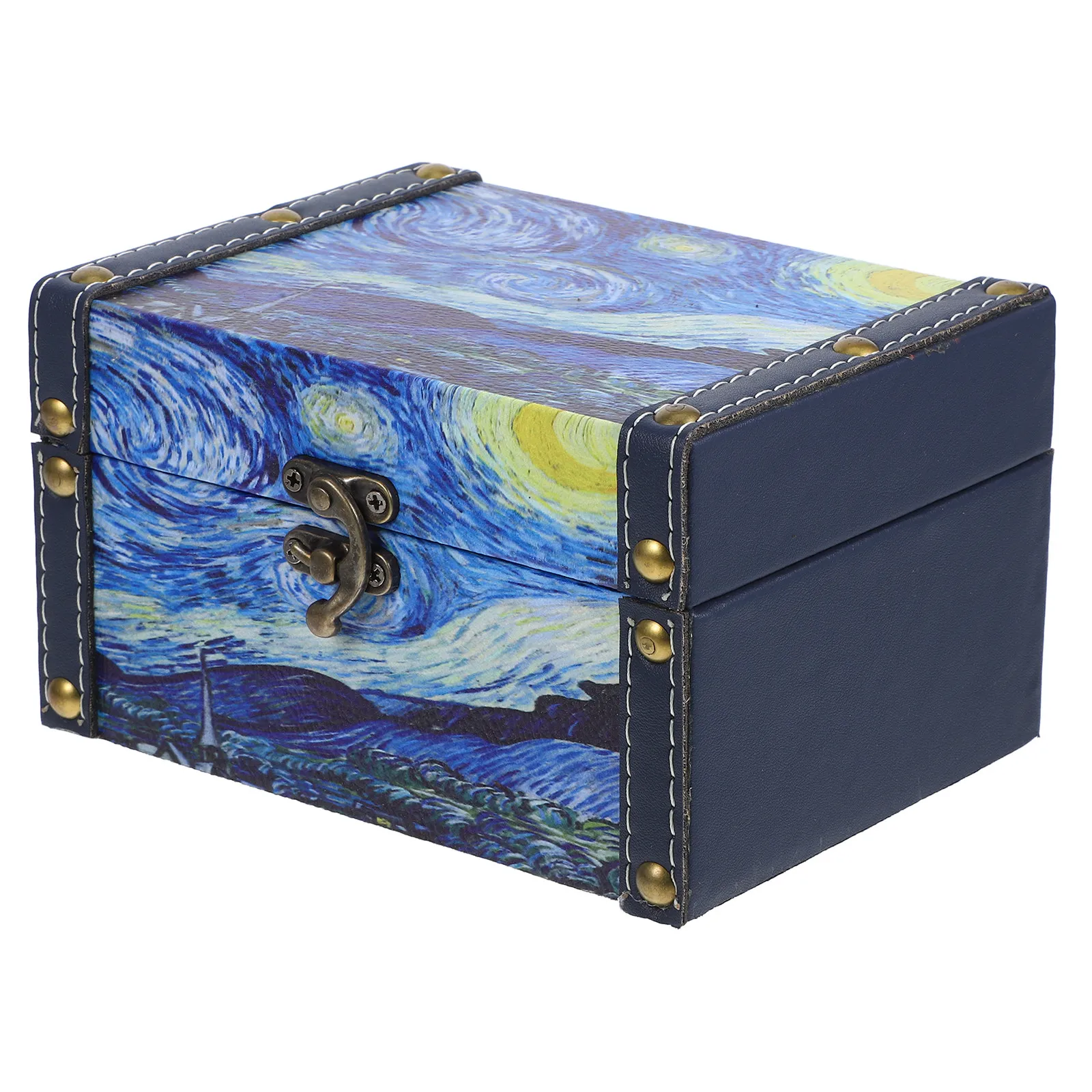 

Oil Painting Style Storage Box Unique Pattern Home Jewelry Organizer Decorative Large Wooden Keepsake Chest Treasure Chest Box