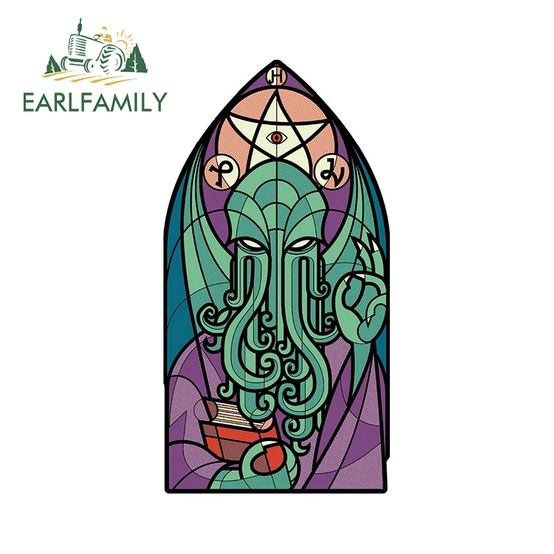 EARLFAMILY 13cm x 6.8cm for Cthulhu Stained Glass Car Sticker Occlusion Scratch Motorcycle Decal Amusing Racing Drifting Decor