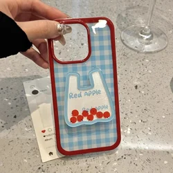 Cute Tomato Rocker Stand Cartoon Grid Soft Case Compatible For iPhone 11 16 15 12 14 13 Pro Max 7 6 8 6s Plus XR X XS MAX SE