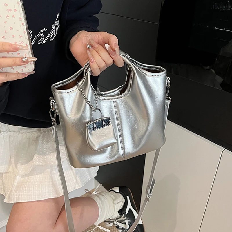 حقيبة يد راقية ذات سعة كبيرة، متعددة الاستخدامات، حقيبة كتف بتصميم سلة خضروات بسيطة للنساء