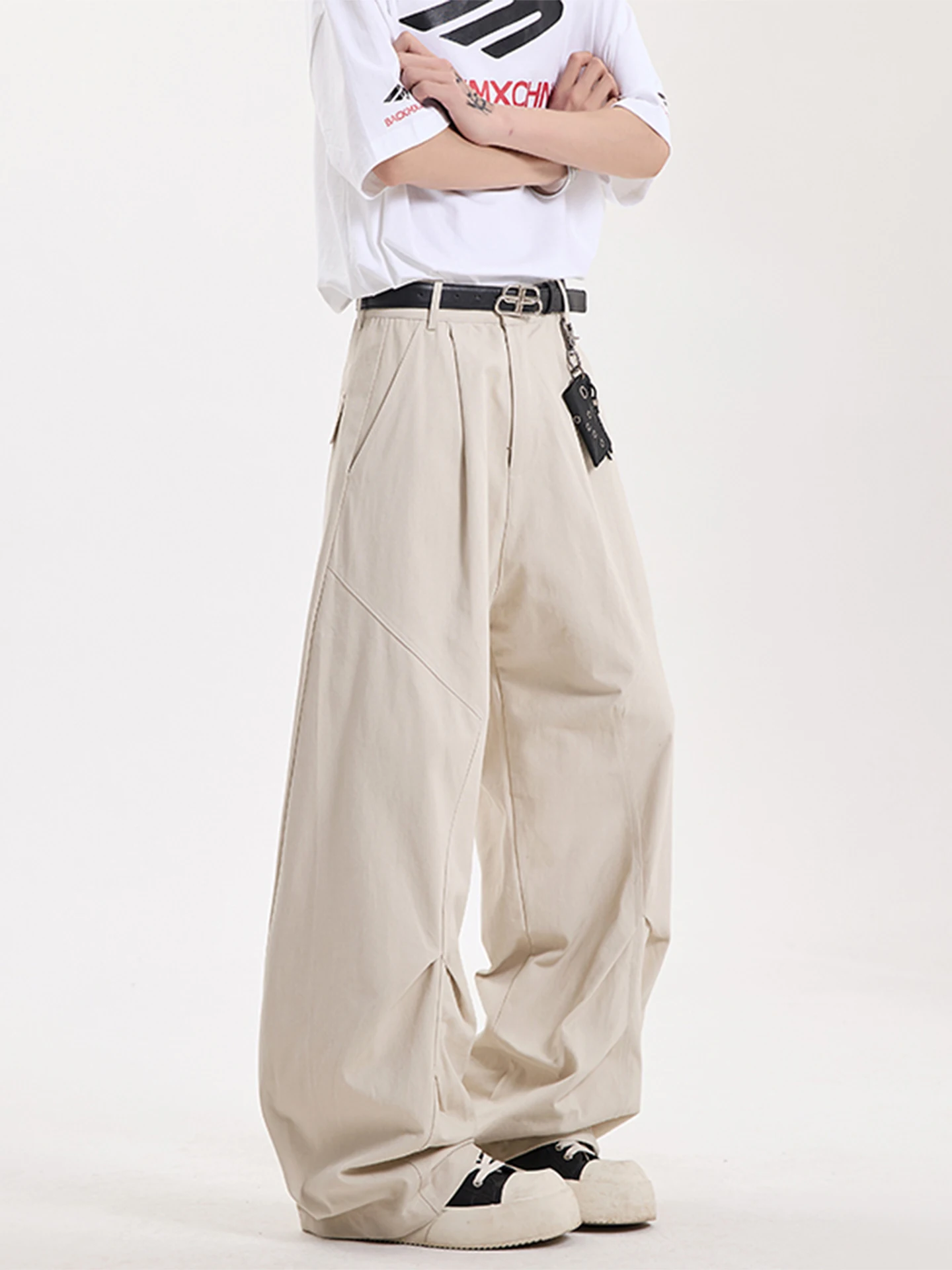 

American Retro Pleated Pure Cotton Men's Casual Pants 2025 New Simple Color Straight Leg Wide Leg Loose Fit Daily Wear