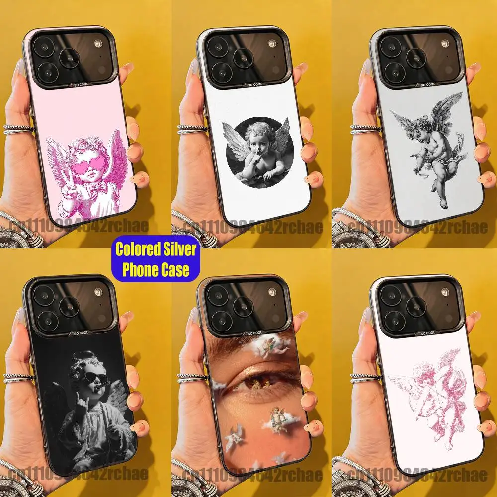 

For Angel Baby Cupid Phone Case iPhone 14,16,12,15,13,17,11,E,Pro,Max,Plus,Air,Mini DIY Color Silver Shell