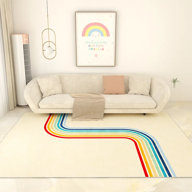 Rainbow Large-area Carpets for Living Room Girl Rugs for Bedroom Decor Light-colored Soft Cloakroom Carpet Ins Style Bedside Rug