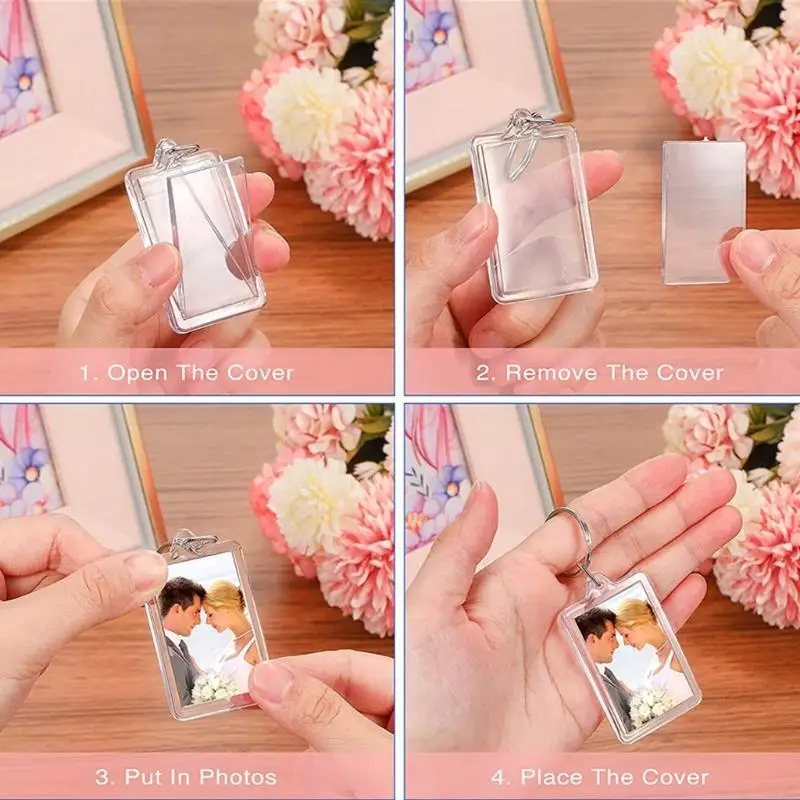 L93C Clear Plastic Picture Marco Keychain Rectangle Rectangle Keychains en blanco para naves