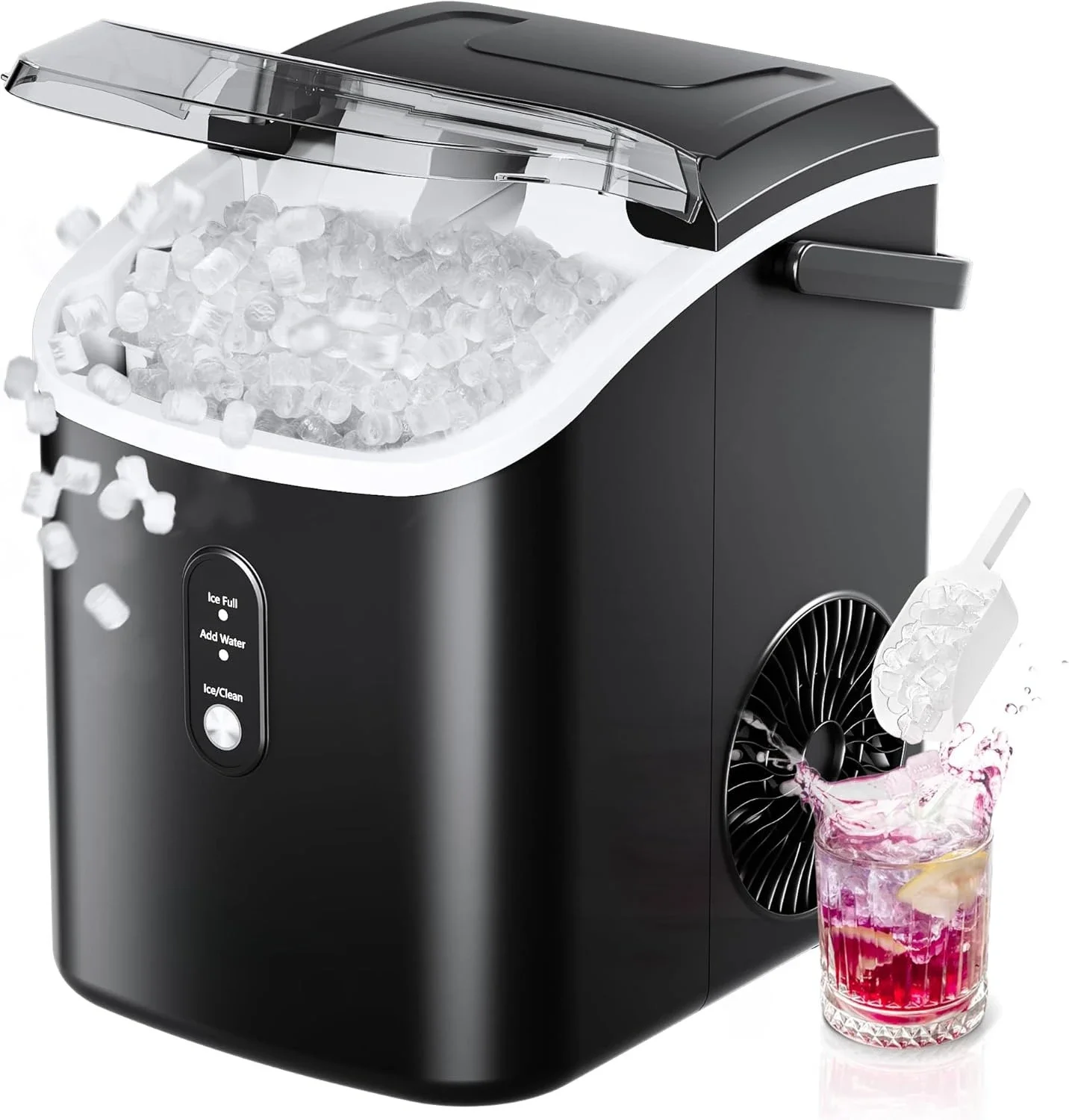 

Nugget Ice Maker Countertop with Handle, Ready in 6 Mins, 34lbs Per Day, Removable Top Cover, Auto-Cleaning