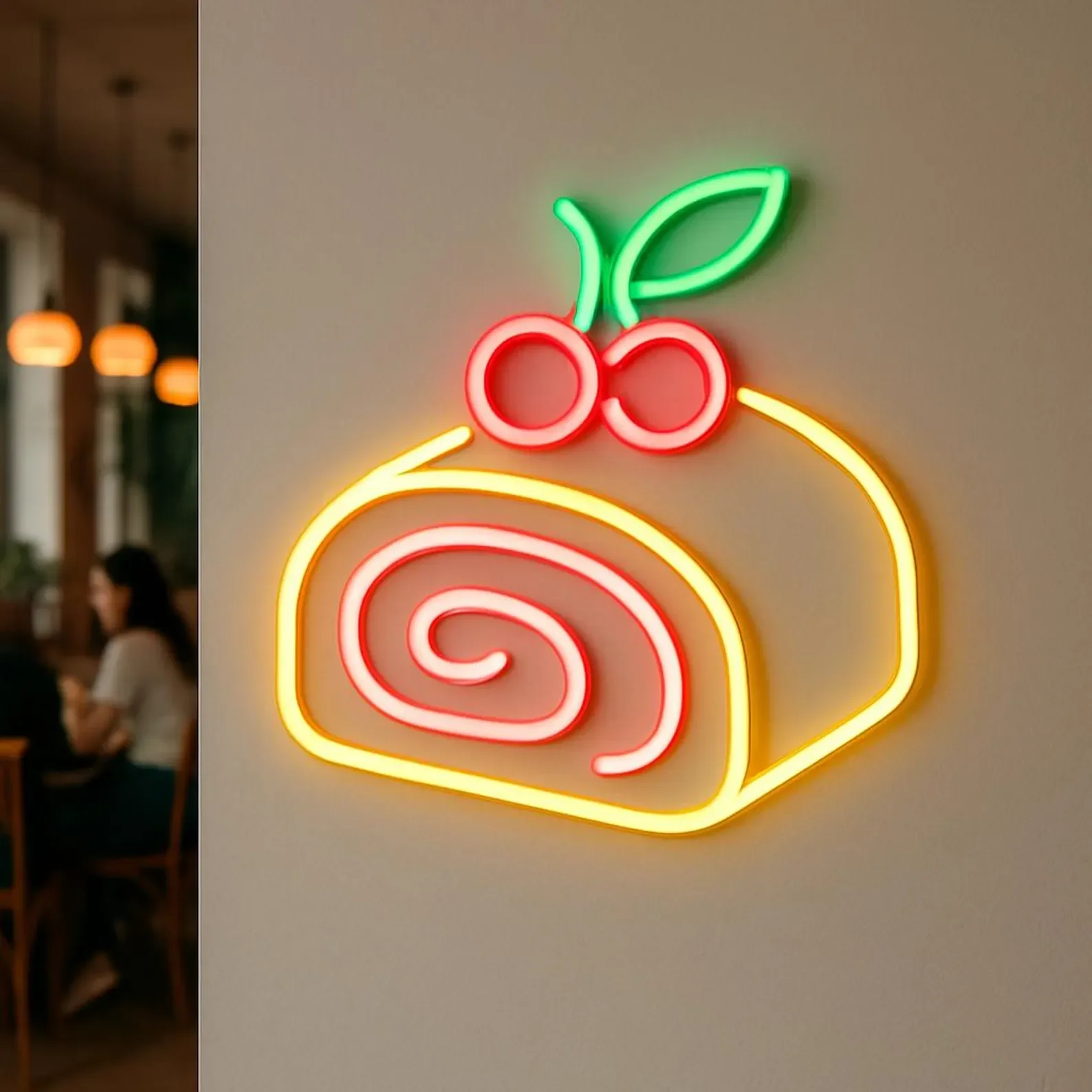 Strudel Neon Sign, Food Neon Sign,Restaurant Light,Cafe Led Sign, Cherry Pastries Neon Decor