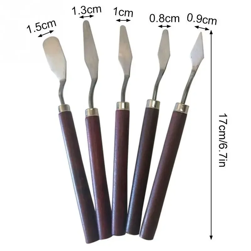 Stainless Steel Art Oil Painting Knife Color Mixing Knife Painting Supplies Wooden Flat Head Pointed Paint Scraper Blade