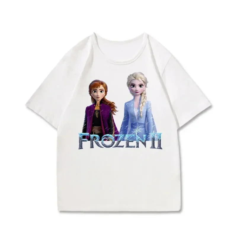 

Summer Disney Ice and Snow Queen Printed Cotton T-shirt Princess Girls Elsa Princess Anime Casual Comfortable T-shirt Autumn