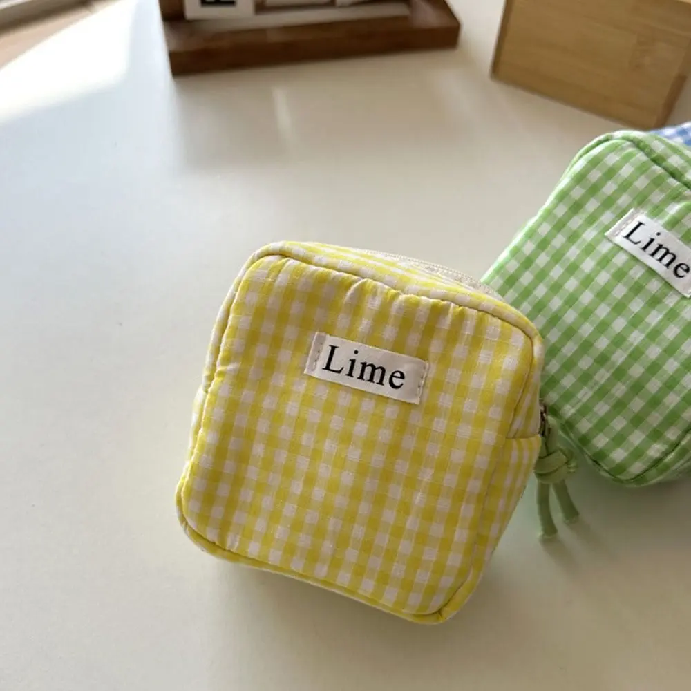 Plaid Mini Cosmetic Bag Large Capacity Sanitary Napkin Storage Bags Cotton Girls Physiological Period Tampon Organizer