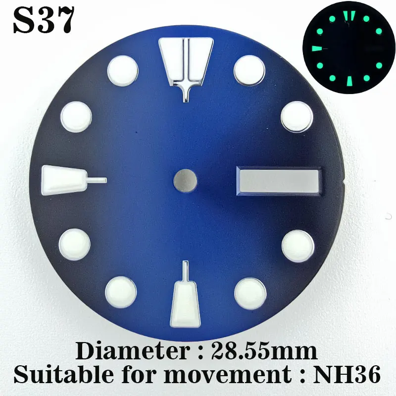 28.5 มม.NH35 NH36 นาฬิกา dial เหมาะสําหรับ NH35 NH36 การเคลื่อนไหวติดตั้ง,สีเขียวส่องสว่าง,นาฬิกาอุปกรณ์เสริม