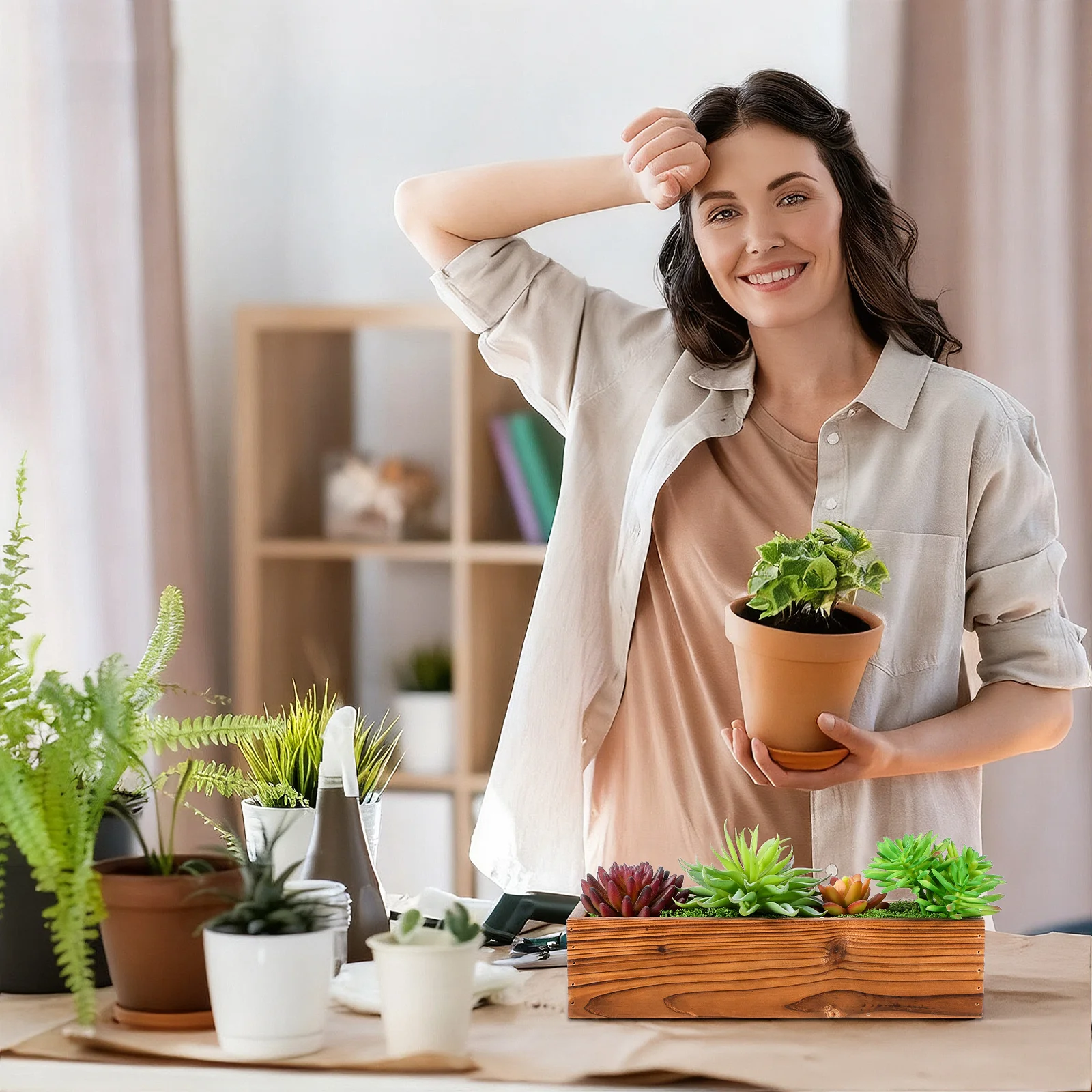 

Wooden Flowerpot Retro Style Durable Wood Planter Box for Home Office Garden Rustic Wood Flower Container Cedar Window Boxes