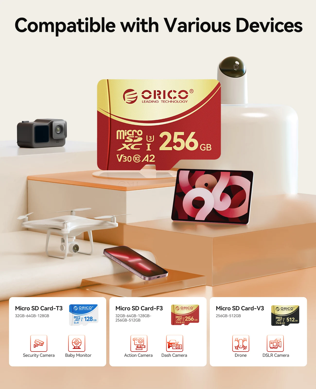 Scheda di memoria ORICO 256 GB 128 GB 64 GB 32 GB TF Scheda Micro SD Fino a 180 MB/s Scheda SD di archiviazione per schede Flash Camera Drone Dash Cam