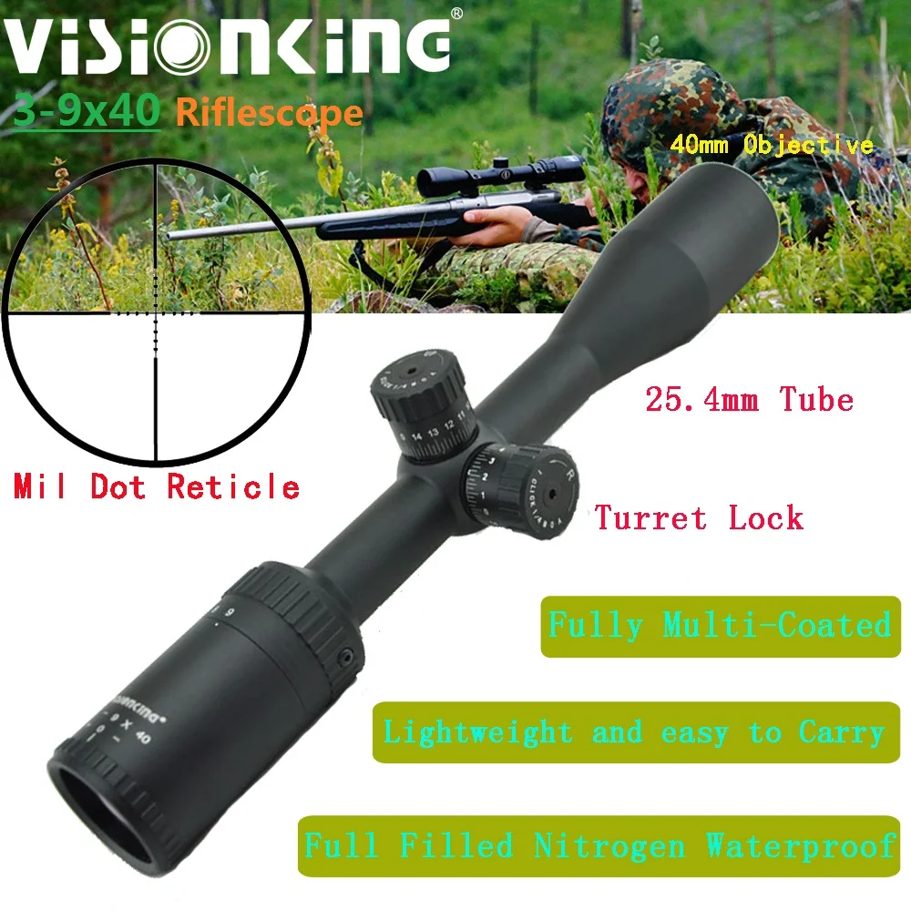 Visionking Light Weight 3-9x40 Hunting Riflescope FMC 25.4mm Tube W/ Picatinny Mounts Target Shooting Airsoft Optical Sight .223