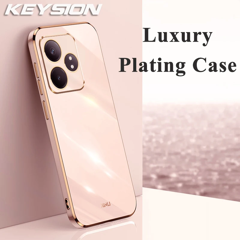 KEYSION Luxury Plating Case for Realme GT 6 6T Soft TPU Silicone Square Shockproof Phone Cover for OPPO Realme GT Neo 6 Neo6 SE