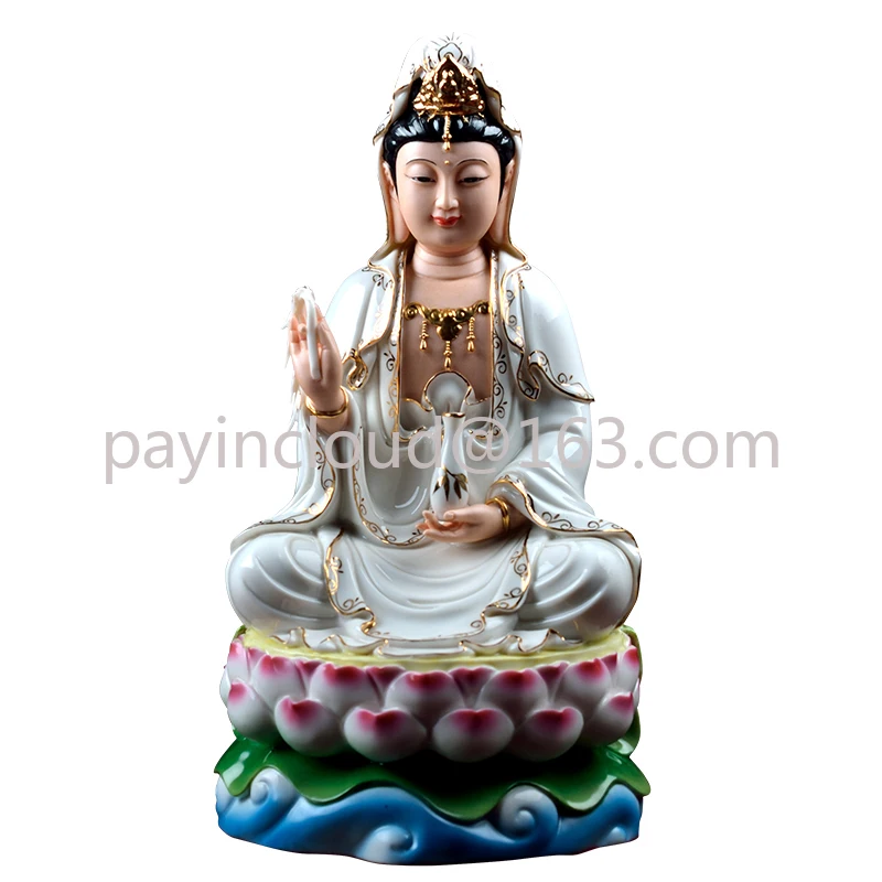 Home Water Lilies South Sea Guanyin Figure of Buddha Ceramic Buddha Statue Enshrine Buddha Decoration