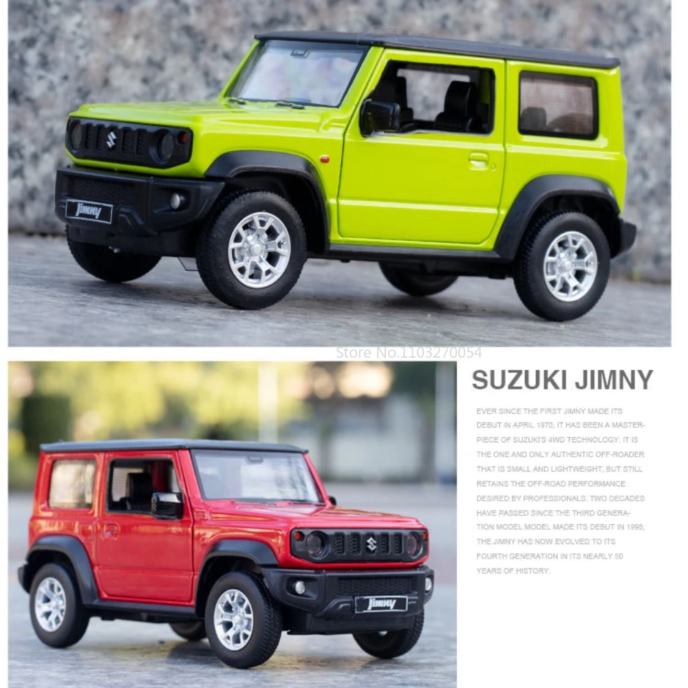 Scale 1/26 SUZUKI Jimny Car Toys Models Die Cast Metal 2 Doors Can Be Opened Alloy Body with Sound Light Pull Back Vehicle Gifts