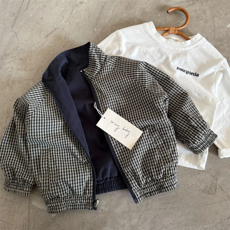 Children's Jacket 2025 Autumn New Boys and Girls Solid Color Stand Collar Zipper Jacket Baby Reversible Jacket