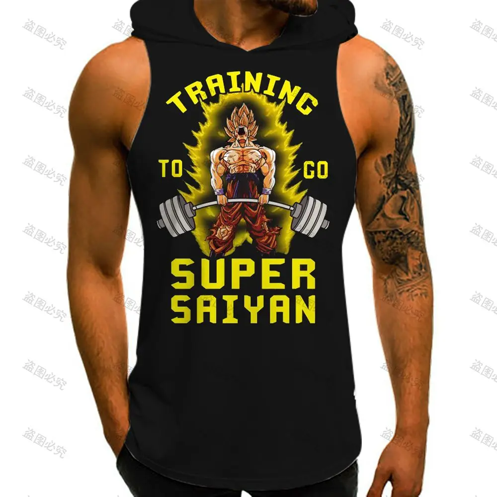 T-shirts Dragon Ball Z Tank Tops Sexy Top Fashion Vest With Hood Goku Super Saiya Men\'s Clothes High Quality Bodybuilding Shirt