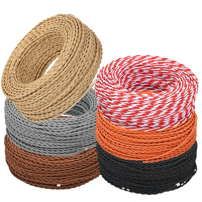 Vintage Twisted Fabric Electrical Wire Braided Lighting Cable Lamp Cord 2 Core Edison Bulbs Woven Flexible Wire Cord