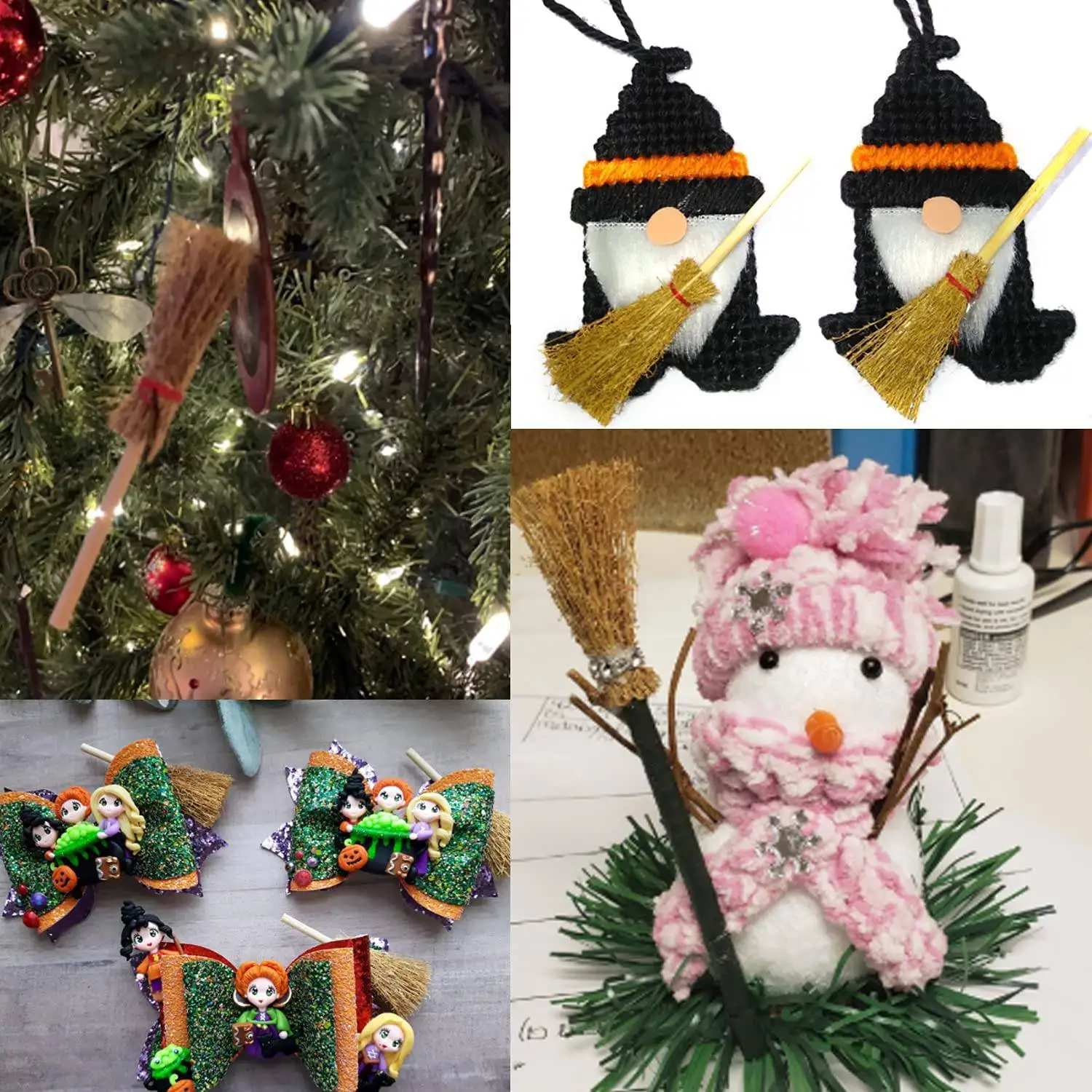 20 ชิ้น Miniature ประดิษฐ์ Mini ฟางไม้กวาดเชือกสีแดงฮาโลวีนฟางตกแต่งตุ๊กตาแม่มด Party Decor ของเล่น