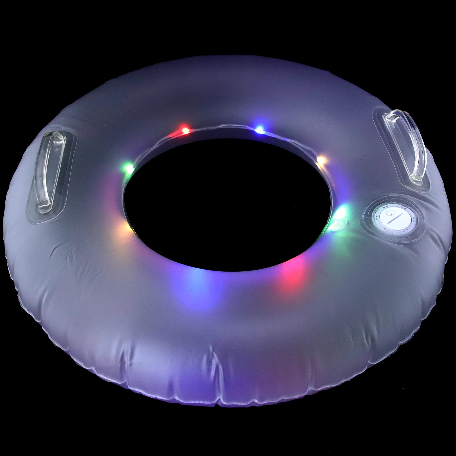 

Inflatable Luminous Swimming Ring PVC Material Easy Inflate Deflate Handles Lightweight Pool Beach Outdoor Swim Ring for Family