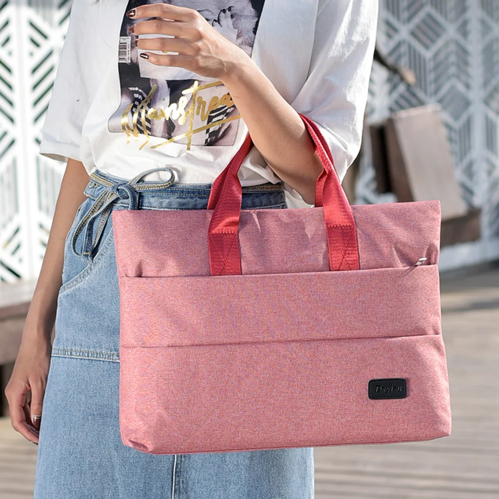 16 بوصة أكسفورد القماش كمبيوتر محمول حقيبة أعمال مقاوم للماء حقيبة مستندات للنساء الوردي مجلد ملفات تخزين حقيبة محمولة ل