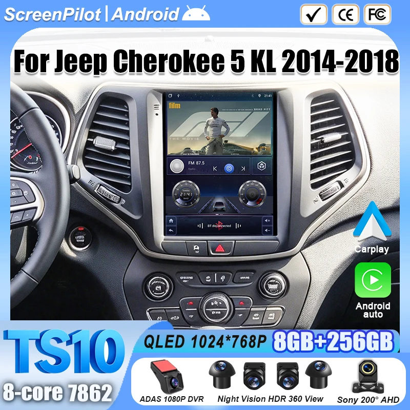 9.7 inch Android 16 For Jeep Cherokee 5 KL 2014-2018 Car Radio Stereo Head Unit Multimedia Video Player GPS Navigation 8 Core 5G