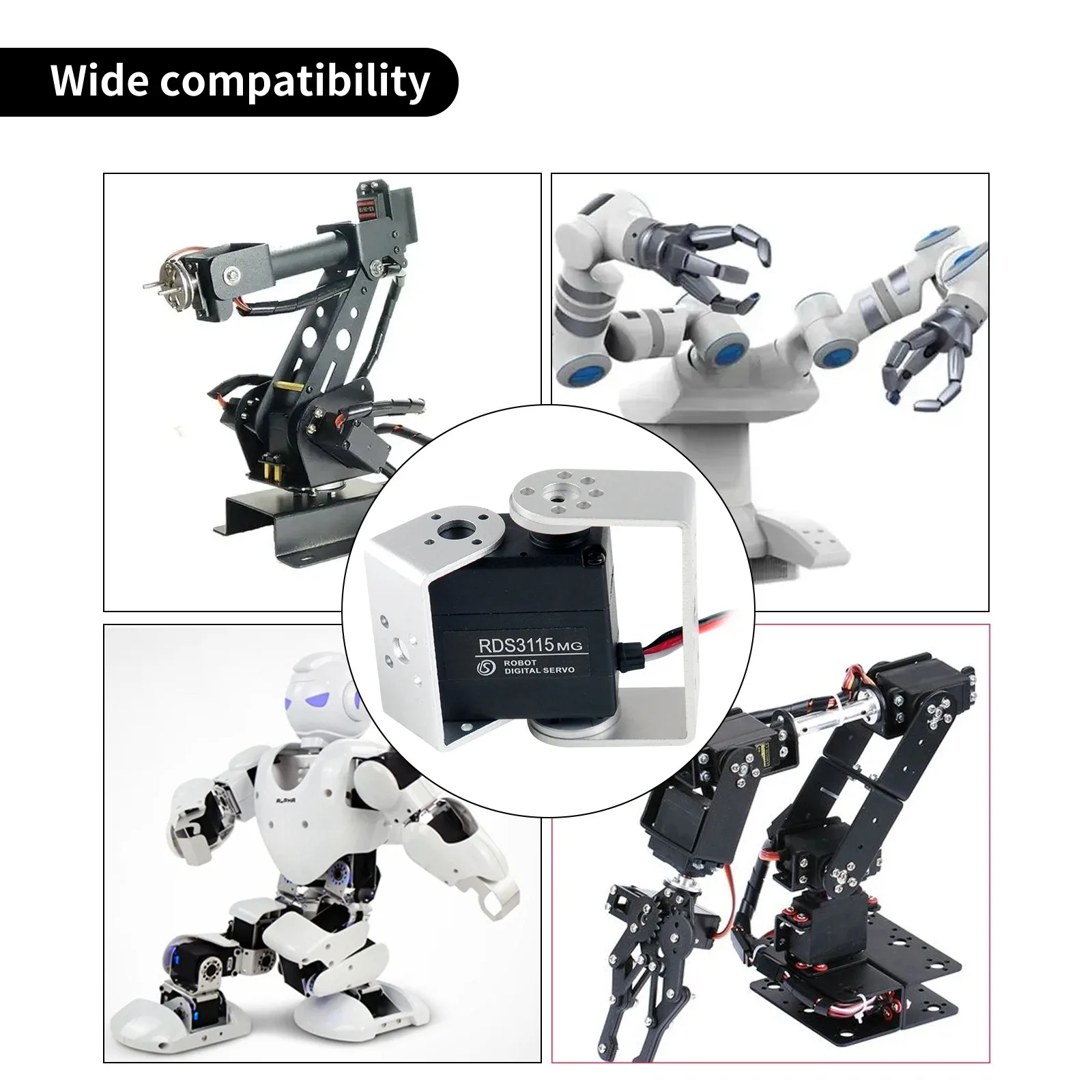 เซอร์โวมอเตอร์ดิจิตอล 1/4 ชิ้น 17 กก. แรงบิดสูง 180/270 องศา เกียร์โลหะแบบสองแกน สำหรับเรือบังคับวิทยุ หุ่นยนต์ RDS3115MG พร้อมฐานยึด