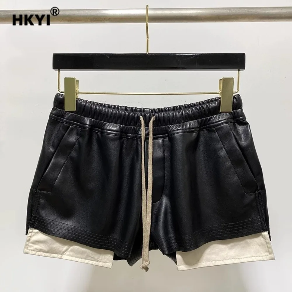 HKYI レディース ハイウエスト PU レザー 4 コーナー漏れポケット ショーツ ショート 4 コーナー ショート レザー パンツ ショーツ