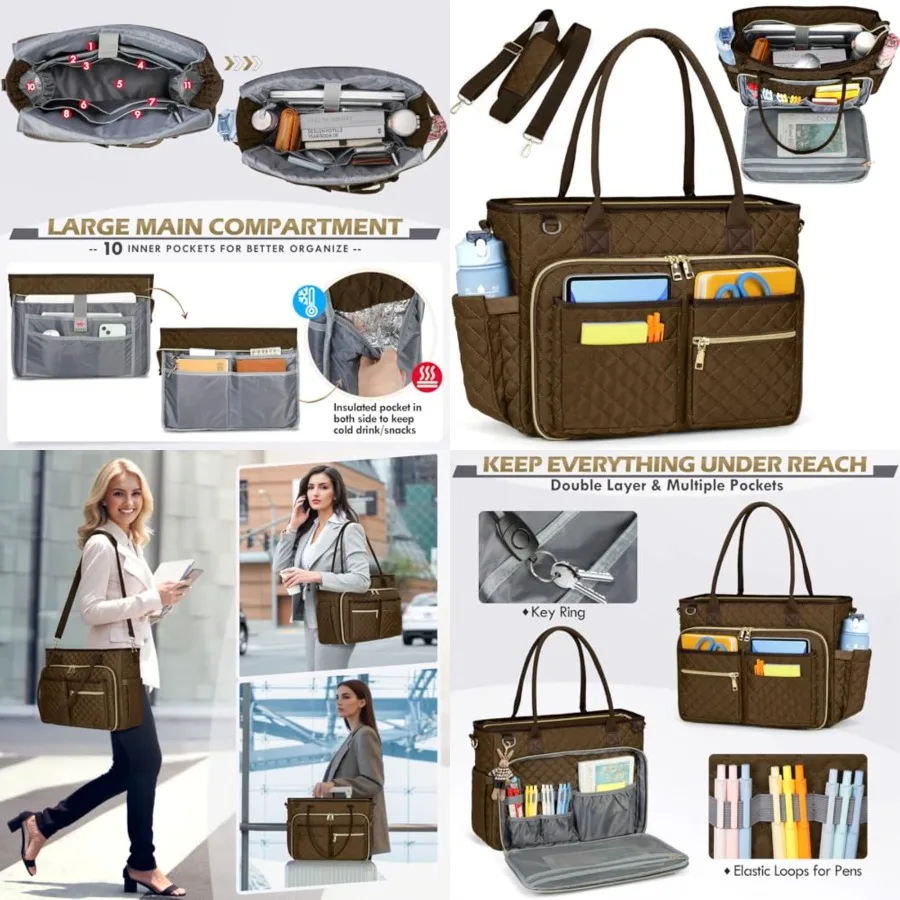 

RAINSMORE Teacher Tote Bag Laptop Bag for Women Work Bags Laptop Tote Nurse Bag Professional Computer Messenger with Insulated