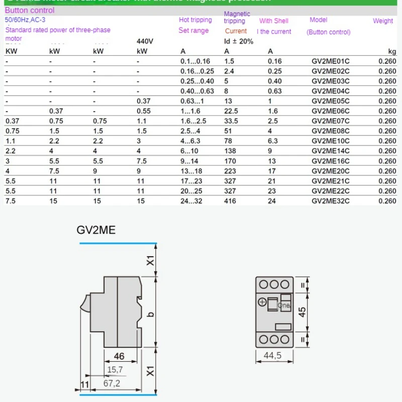 Schneider Motor Circuit Breaker GV2ME14C 08C 10C 16C22C32C Motor Start Protection Switch transfer switch