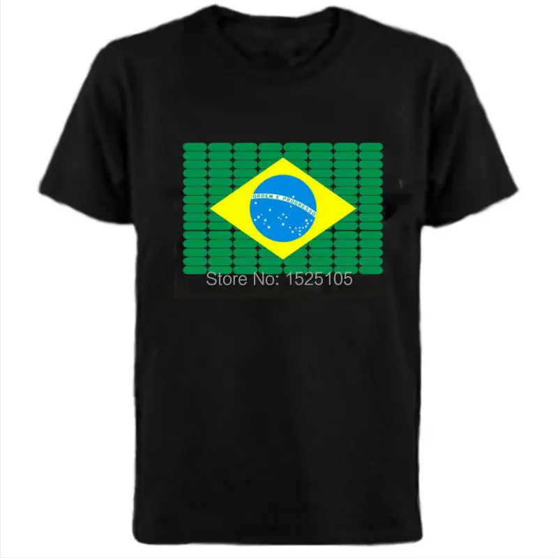 

National Flag Of Brazil Light Up Led Panel Sound Control Flashing El Panel T-shirt Equalizer Glowing T-shirt