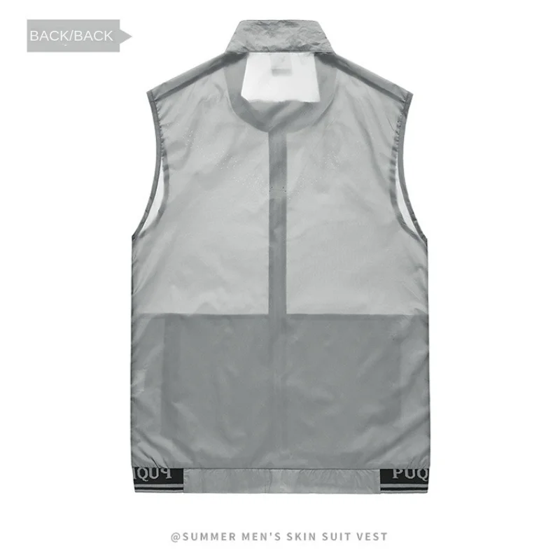 MaiDangDi Sleeveless Standing Collar Men's Vest Light Breathable Casual Mens Jacket Outdoor Sports Walking Male Skin Clothing