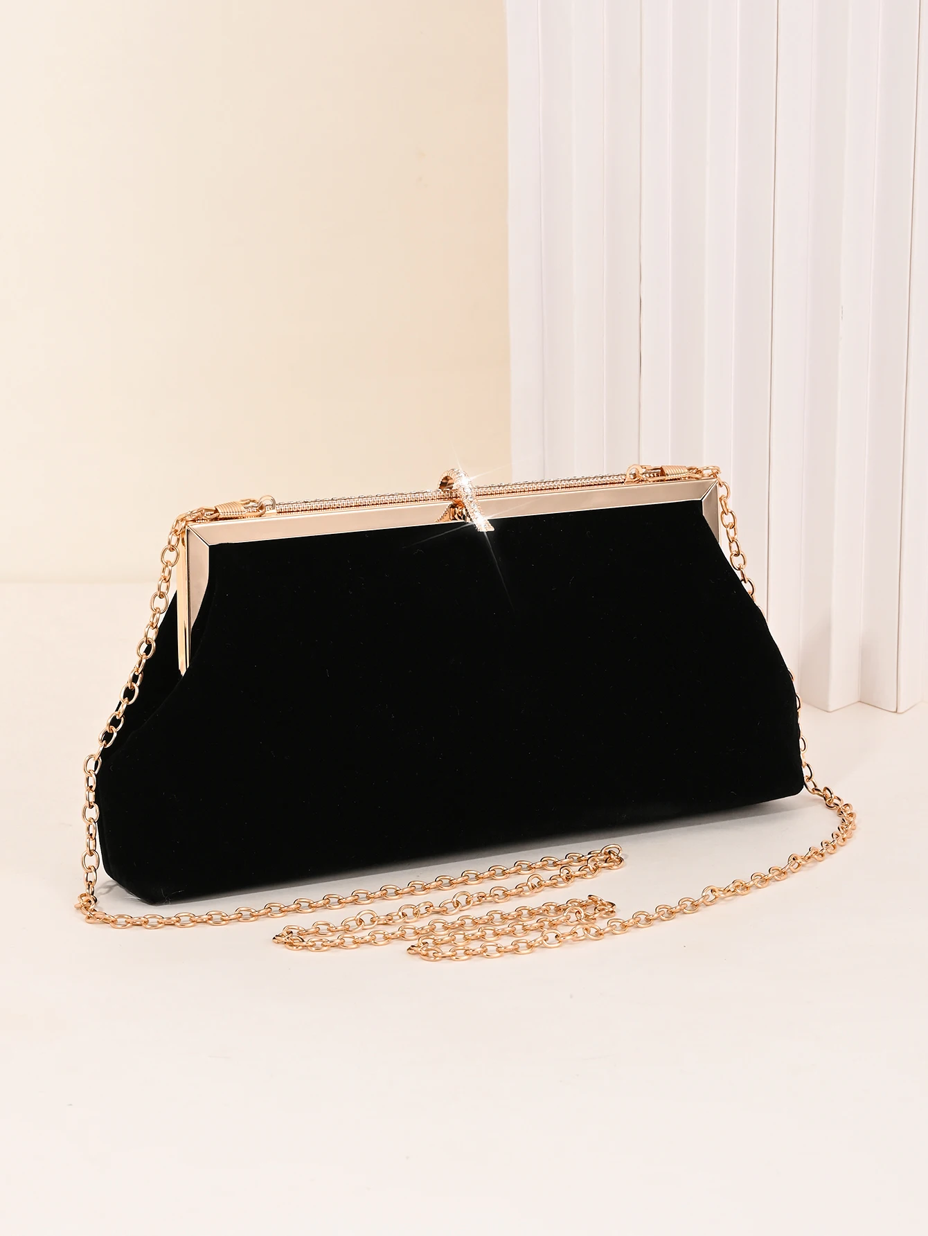 Retro-Samt-Abendtasche, funkelnde Strass-Clutch-Tasche, Fischhaken-Damentasche, Kleidertasche, passende Cheongsam-Tasche – Detail 3
