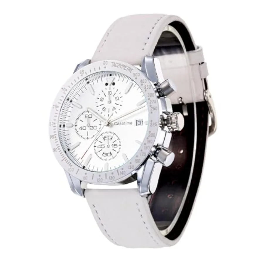 

Mens Leather Band Chronograph Watch 3ATM Water Resistant Luxury Luminous Big Face Quartz Analog Watches for Men Business Casual