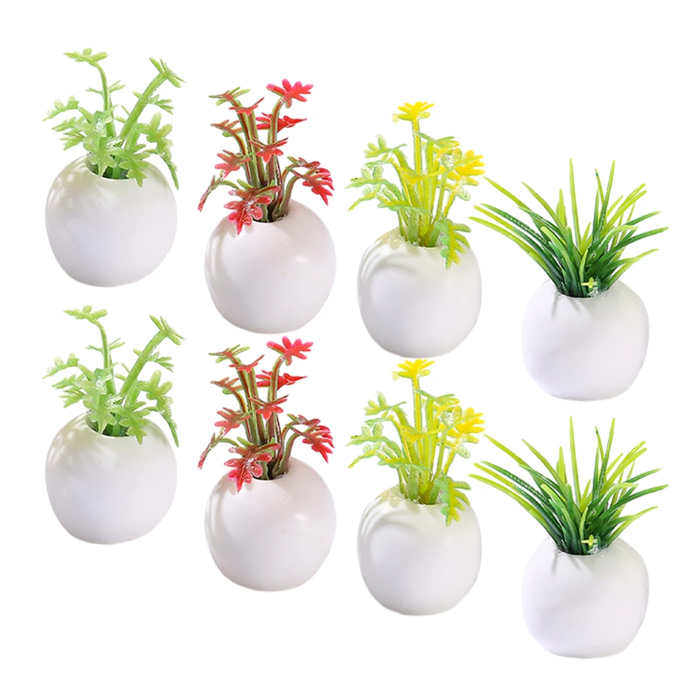 

8pcs Miniature Bonsai Tiny Artificial Greenery Ornament Dollhouse Decoration Small Plant For Mini House Garden Potted Plants