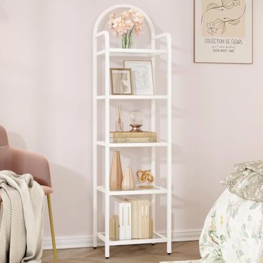 

Стеллаж ookca ookself из закаленного стекла, тонкий, для спальни, гостиной, дома, офиса, стальная рама, 5 полок, белый, C05099W