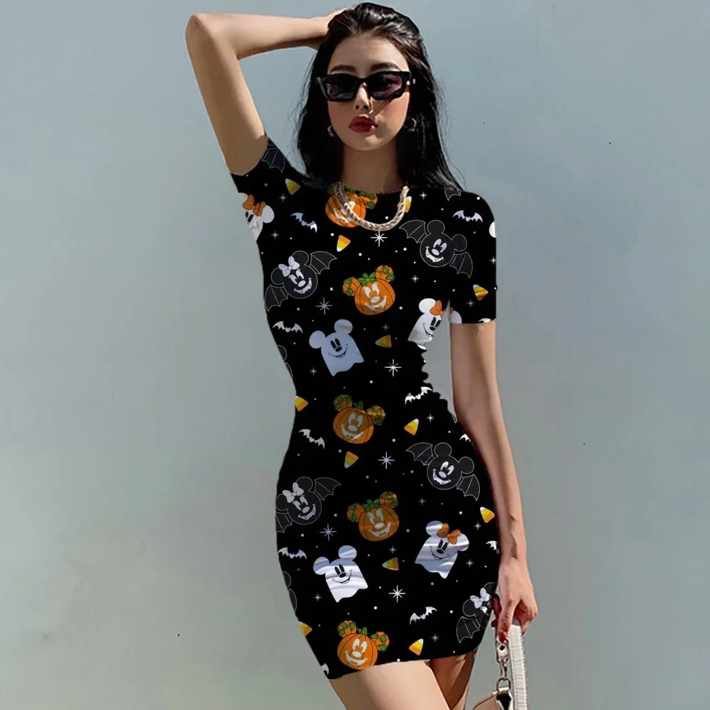 Disney Minnie Mickey Fashion Sexy Dress Summer women's O Neck manica corta canotta attillata Mini Dress women's Club Party Outfit