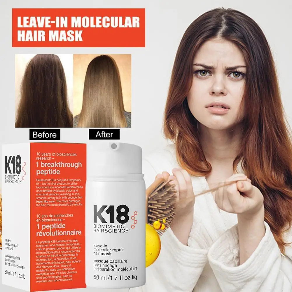 K18 masker rambut perbaikan molekul Leave-In, perawatan Keratin pengaturan dalam, menghaluskan rambut, perawatan rambut sehat 50ml