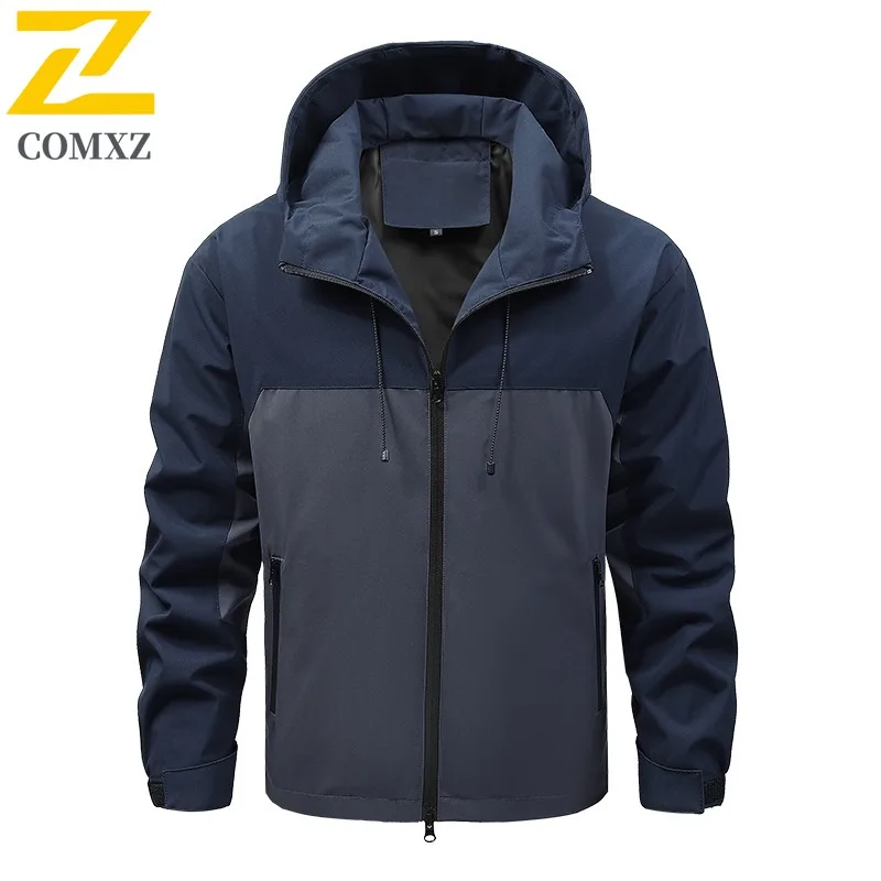 

COMXZ Male Jackets New 2025 Leisure Hooded Splicing Camping Waterproof Jacket Climbing Windproof Outdoor Lightweight Autumn Wear
