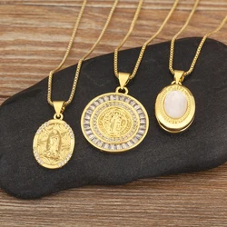 Nidin New Retro Oval/Round Shape Religious Style Zircon Flip Pendant Necklace For Female Male Lovers Photos Jewelry Accessories