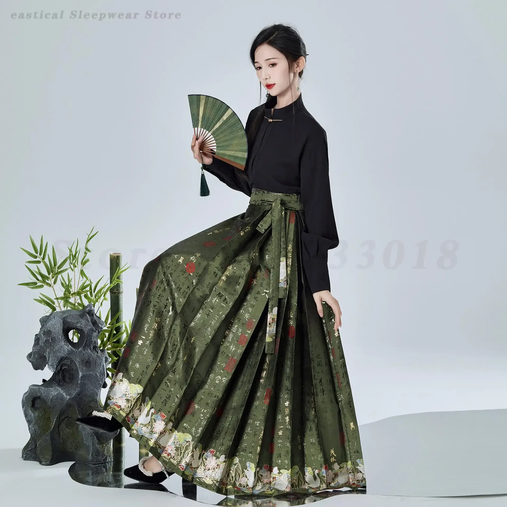 명나라 고대 당나라 의상 Hanfu 세트 중국 전통 말 얼굴 스커트 절묘한 인쇄 Mamianqun 스커트 Cheongsam