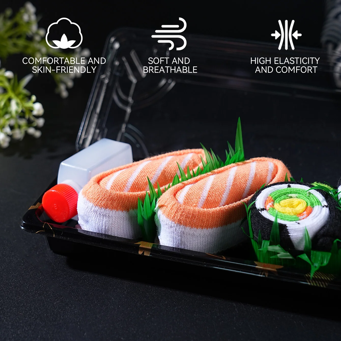 2 pairs of unisex mid-calf socks in a novelty and interesting salmon-themed gift box, creative socks with a fashionable and trendy style, comfortable and breathable, suitable for parties, casual wear, Valentine's Day, Halloween, birthdays, Christmas, New Year, Thanksgiving, autumn and winter, all-season styles, creative gift box