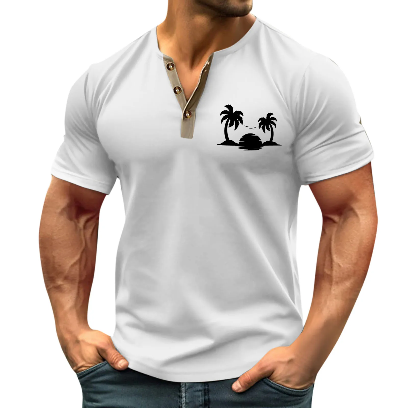 

Рубашка Генри 2026, мужская футболка с короткими рукавами, элегантная и модная рубашка с принтом, новый летний повседневный топ, размеры от S до 6XL