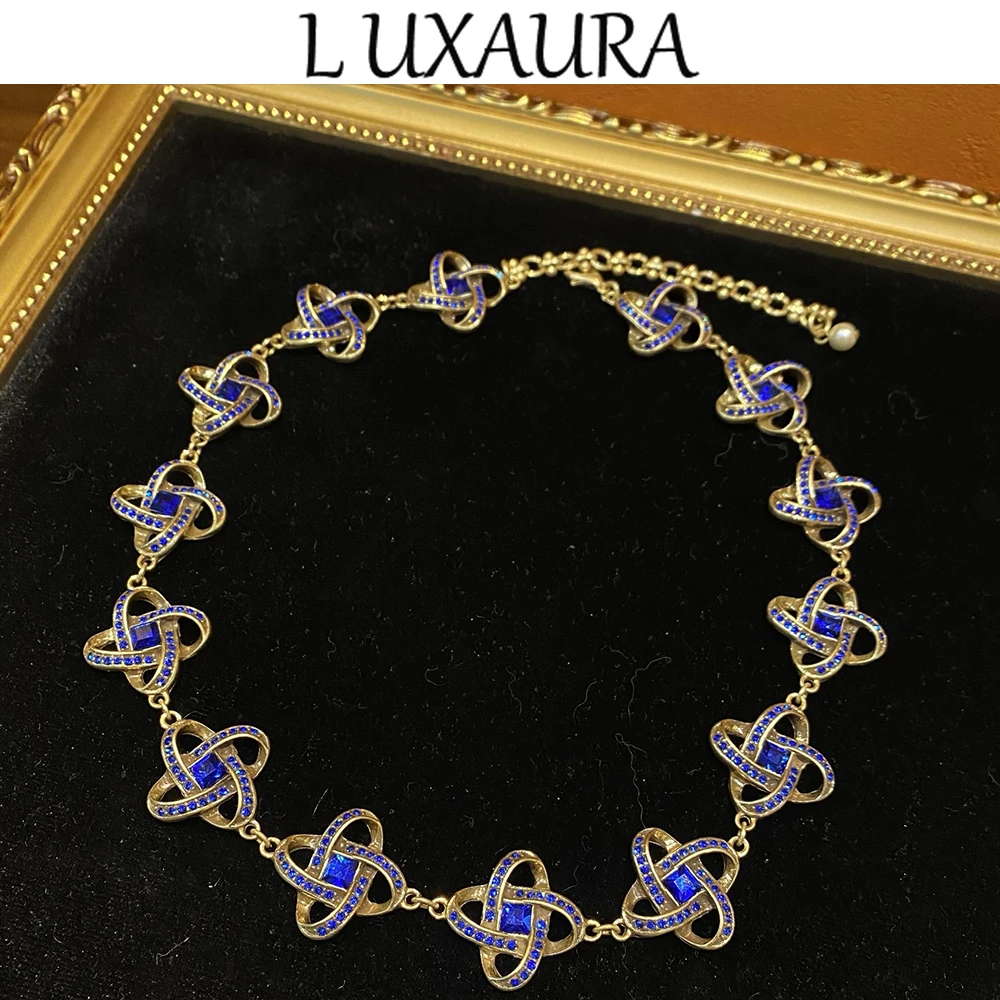 

Vintage fashion classic copper plated 18K blue crystal natural turquoise design paired with bohemian women's jewelry necklace